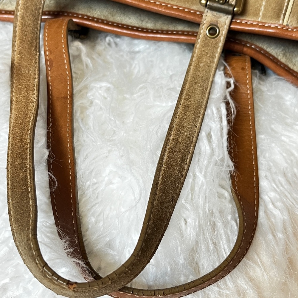 Vintage COACH Hamptons Suede Gallery Tote Bag — Tan & Brown - Picture 12 of 16